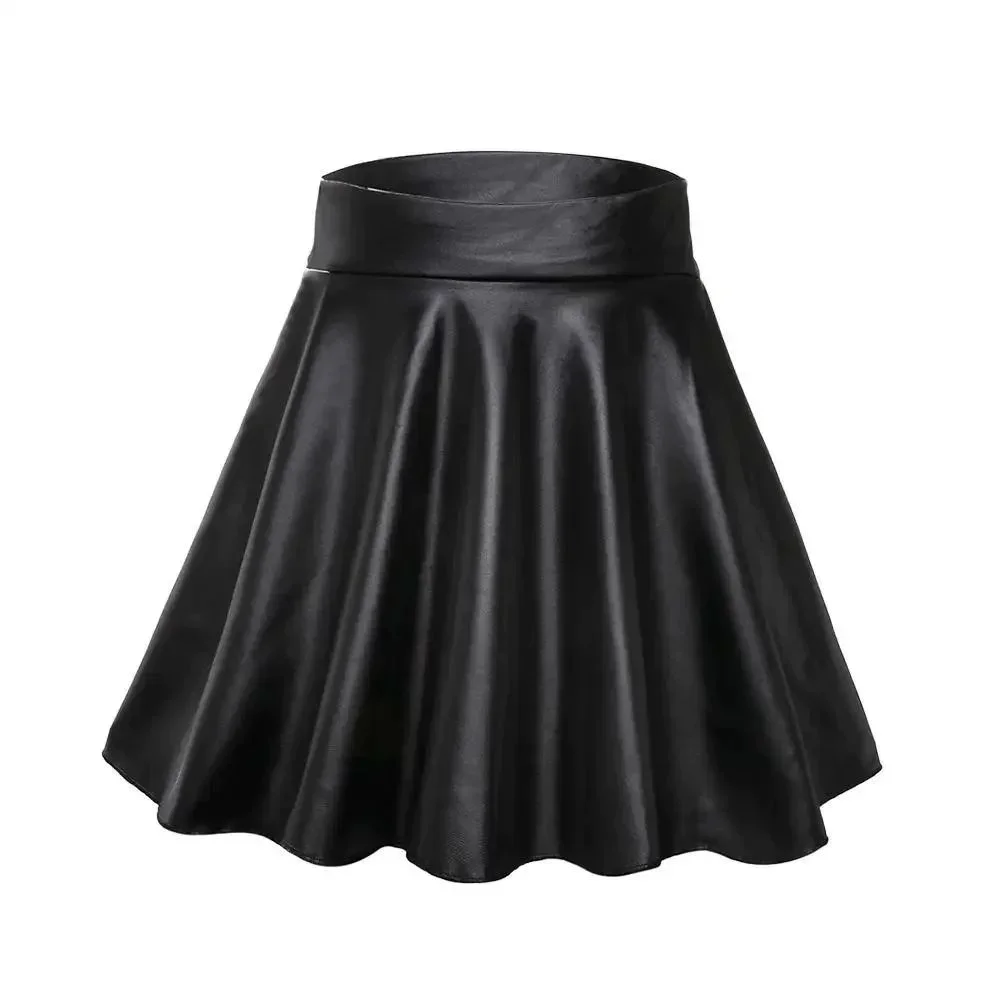 High Waist Faux Leather Textured Half Skirt For Women Versatile And Basic A-Line Skirt Umbrella Skirt Sexy And Slim Mini Skirt
