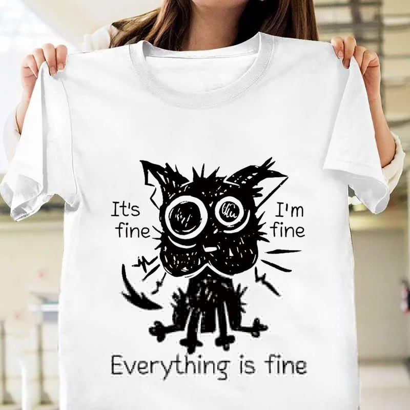 Funny It's Fine I'm Fine Everything's Fine Pattern Print T-shirt Men's and Women's Personalized Creative Funny Round Neck Short