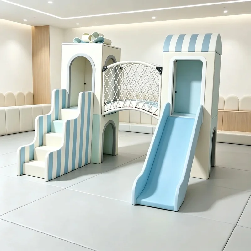 Commercial Custom Kids Soft Play Set with Net Bridge & Slide, Toddler Foam Indoor Playground Equipment for Party Rental