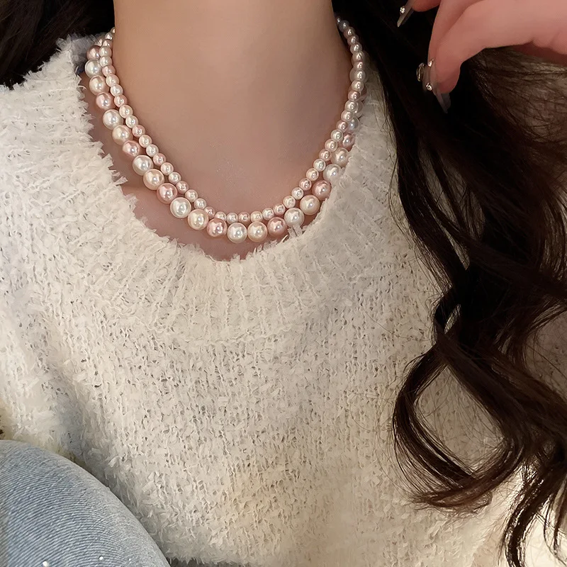 Vintage Mixed Color Pearl Necklace Bracelet Set 2024 New Luxury Style Necklace Fashion Necklace Accessories Wedding Jewelry Set