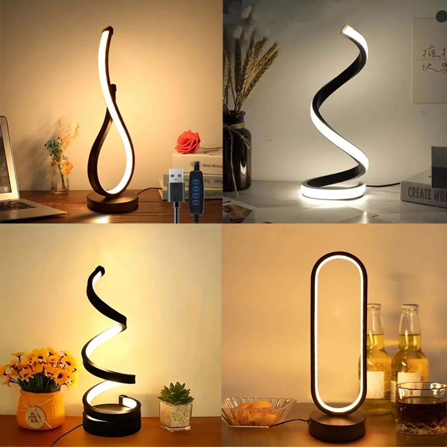 Creative Spiral LED Night Light 3 Colors Dimmable Desk Lamp Reading Light for Living Room Office Desk Bedroom Bedside Decor