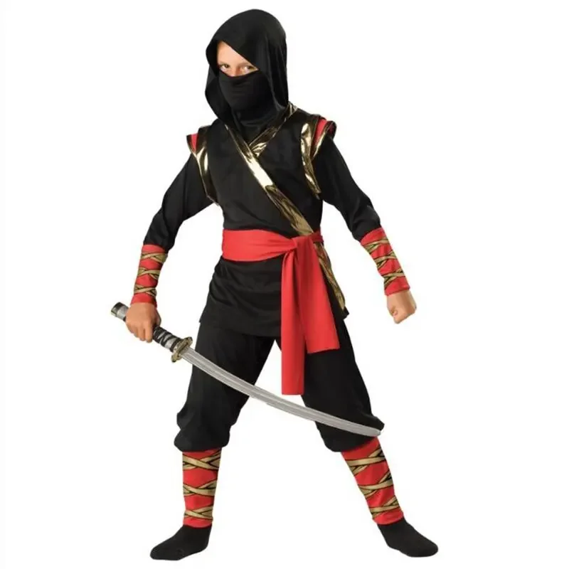 

3-8Y Kids Child Red Black Hoody Ninja Costume for Boys Toddler Carnival Purim Halloween Fancy Dress Umorden