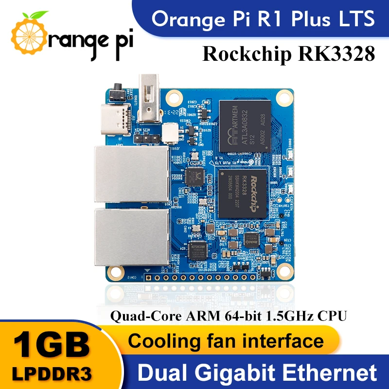 TopElec Orange Pi R1 Plus LTS + Power Supply + Metal Shell Single Board Computer 1GB RAM RK3328 Run Android9 Ubuntu Debian OS