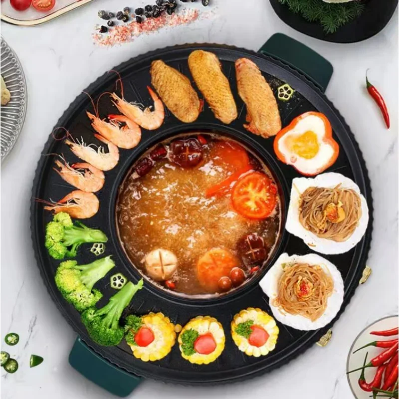 Multifunctional Electric Grill Pot Electric Pot Korean Non-stick Frying Pan Grilled Fish Household Electric Smokeless Barbecue