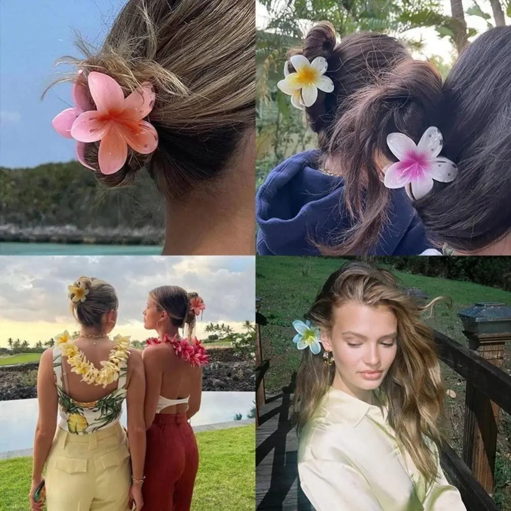 Plástico Cabelo Garra para Meninas, Bonito Tubarão Clipe, Bohemian Styling, Plumeria Flower Shape Hairpins