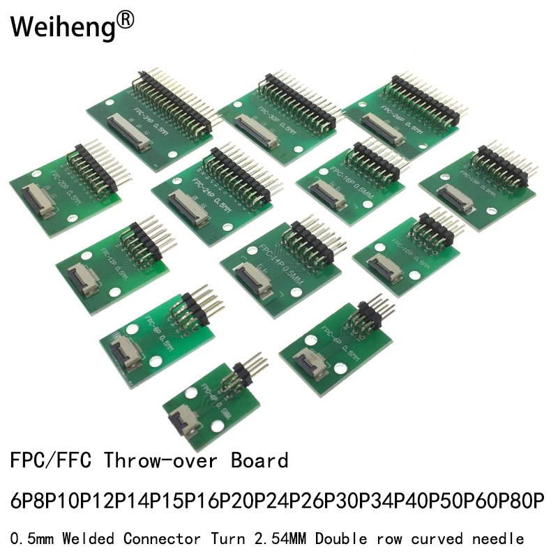 1Pcs FPCFFC Cable Welded Board4P6P8P10P12P20P30P40P50P60P80P0.5mm Pitch Connector SMT Adapter To 2.54mm Double Row Curved Needle