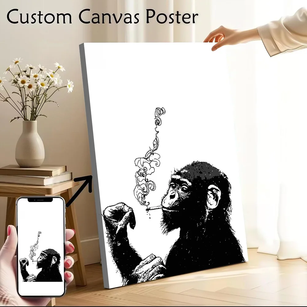 Chimpanzee Smoking a Cigarette Canvas Poster Customizable Pictures Wall Art Canvas Painting for Decorative Paintings Wand Deko