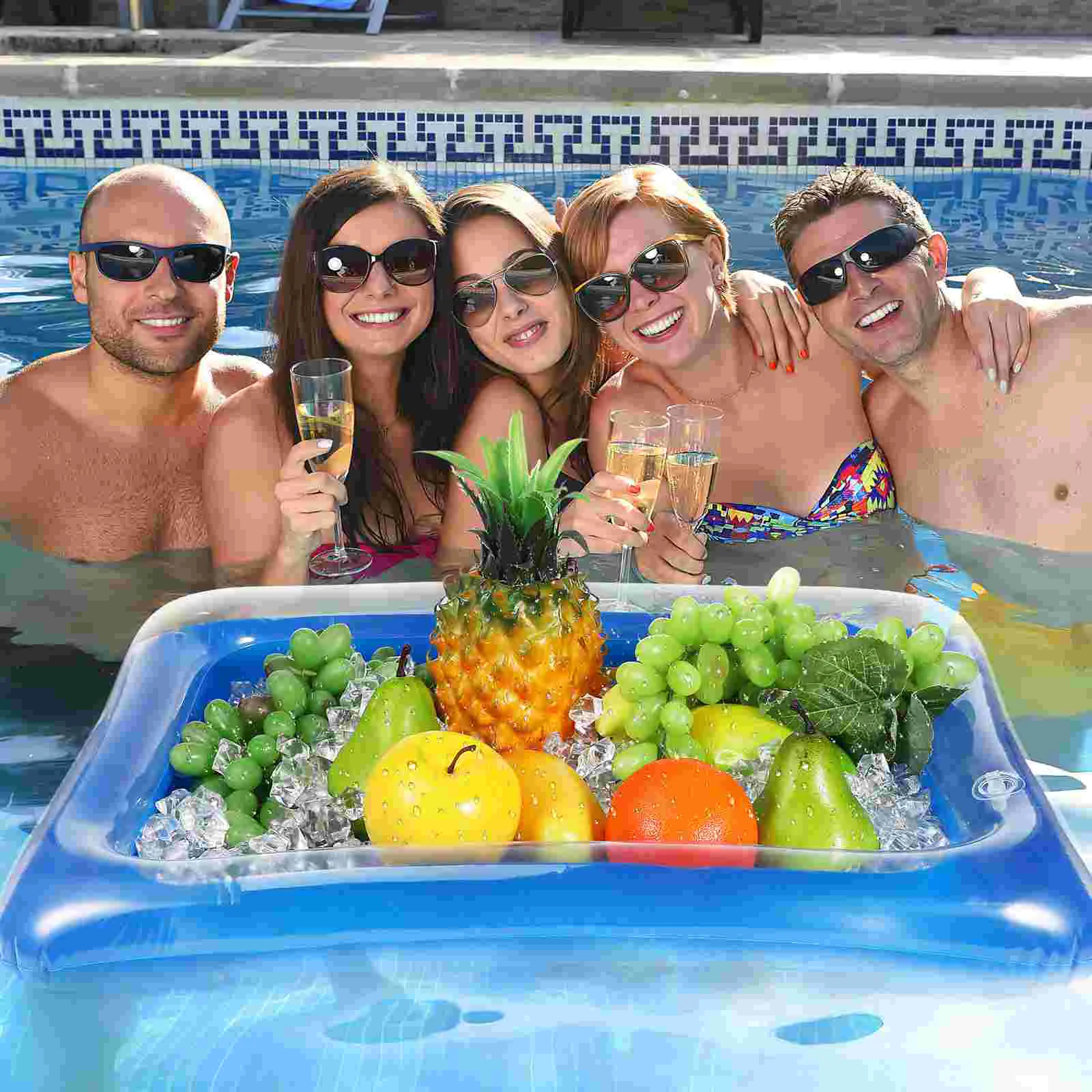 4 Pcs Inflatable Ice Bar Buffet Pool Cooler Tray Serving Platter Coolers for Parties Pools to Hold Bucket Freezer Cubes