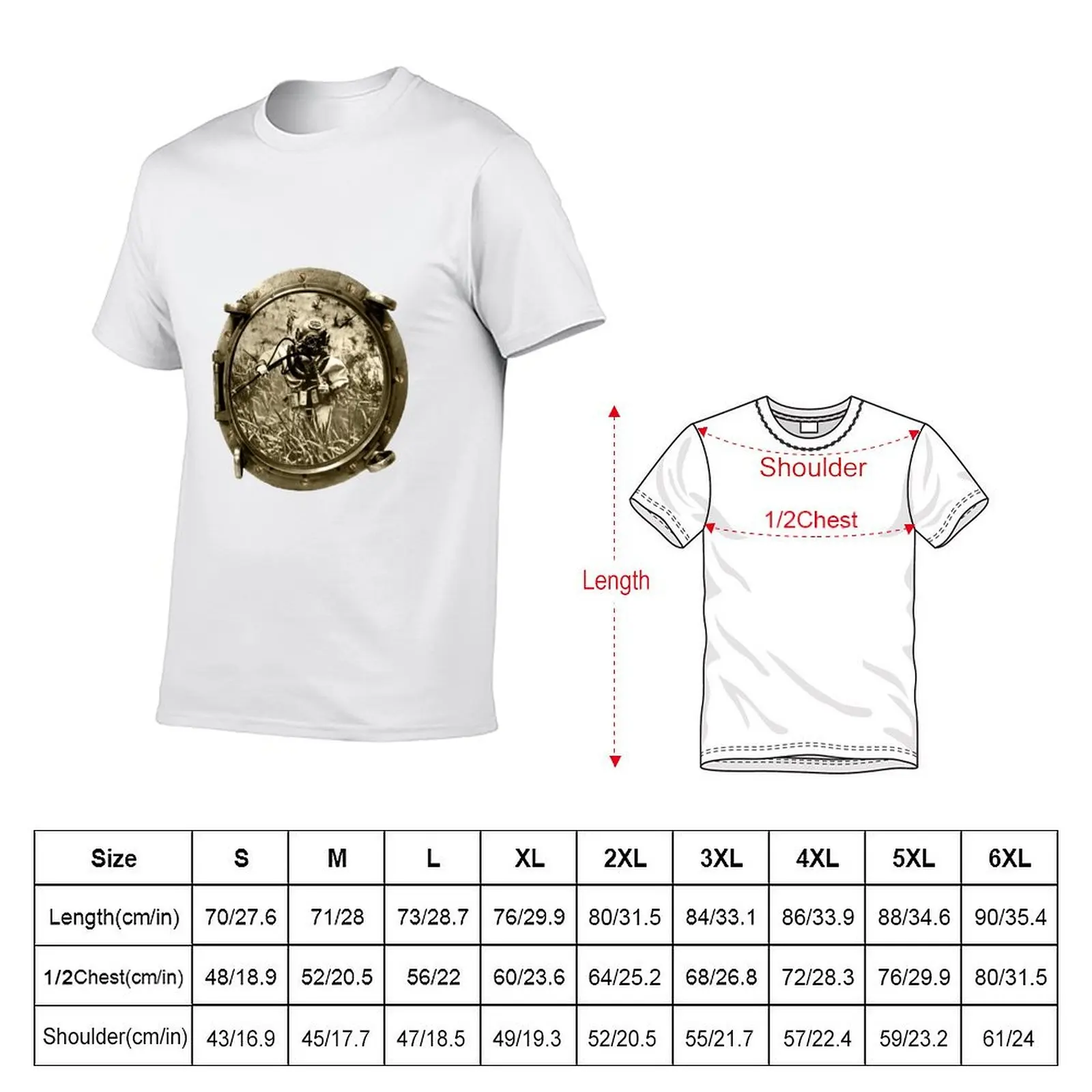 Porthole View of a Diver and Mark V Diving Helmet Underwater URM T-Shirt Big and Tall Crew Neck Tee
