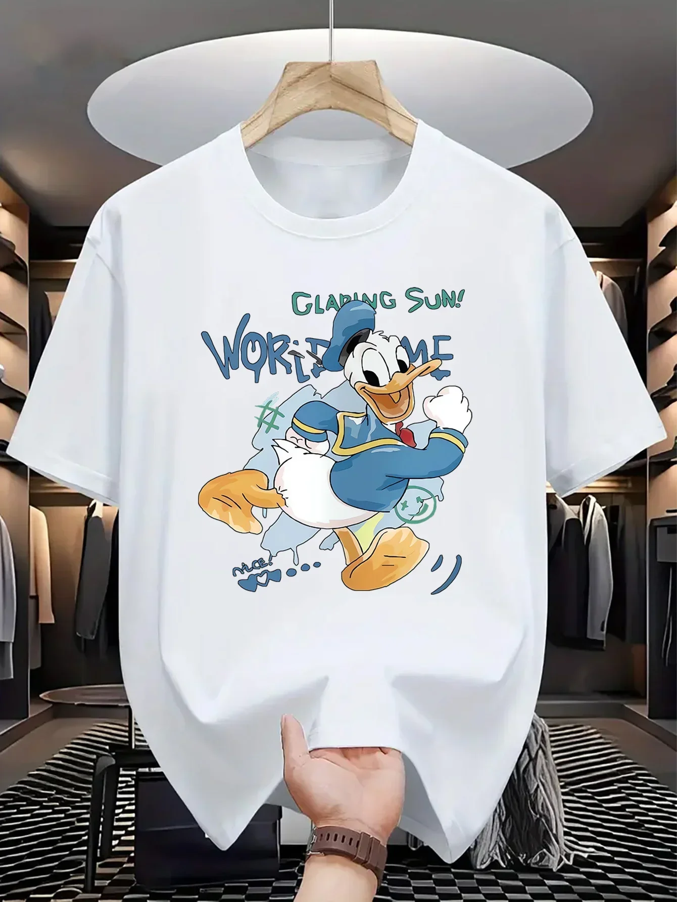 2026 Summer Donald Duck Vibrant Summer Theme Printed Loose-Tee Shirt for Adults, Parents and Children's Tops Y2k