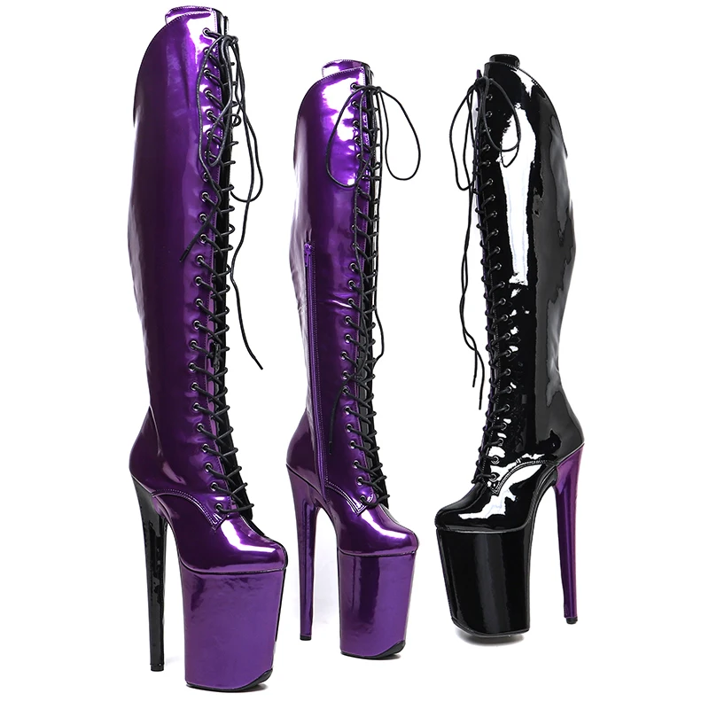 

Leecabe 23CM/9inches Shiny PU Patent mix color fashion lady High Heel platform Pole Dance boots
