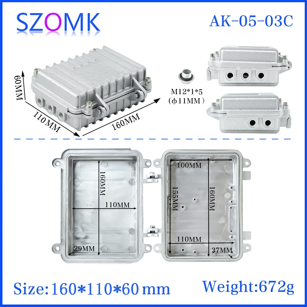 160*110*60mm die cast aluminum amplifier electronics enclosure szomk IPI67 outdoor signal aluminum amplifier waterproof  housing