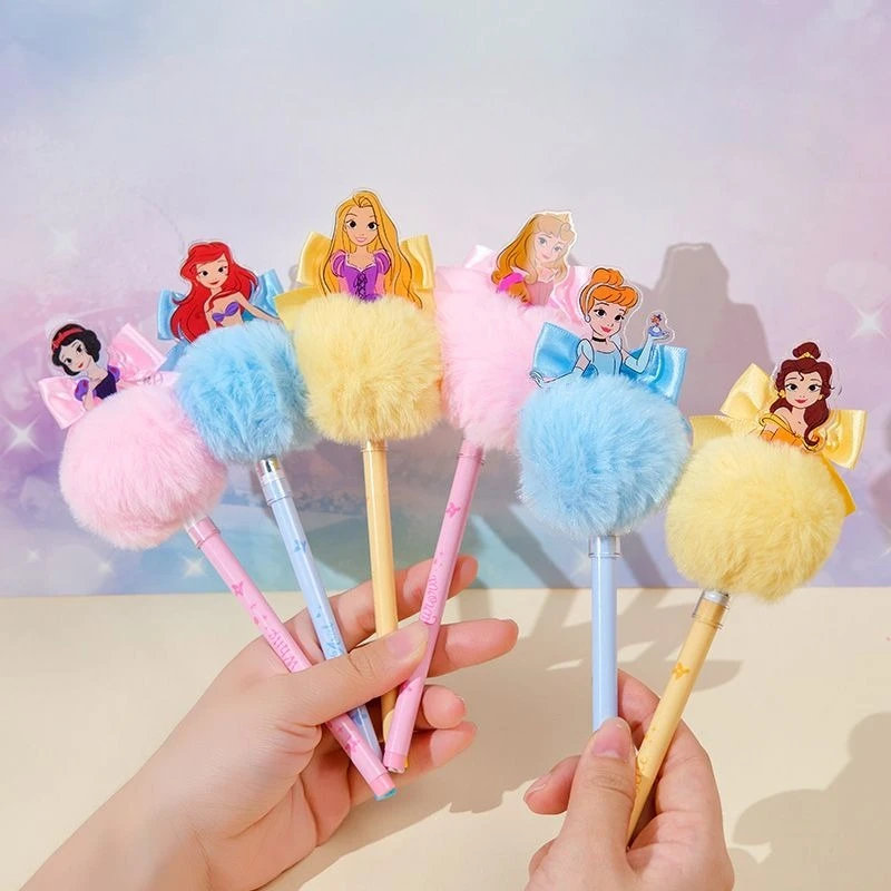 Princess Pom Ballpoint Pens Belle Ariel Cinderella Rapunzel Topped Pens for Girls Stationery for Girls Toys Gift view 2