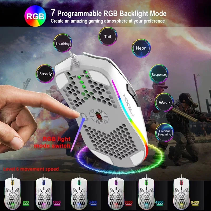 J900 eSports Gaming Mice RGB Luminous lightweight Macro Programming Hollow Ergonomics Wired mouse for Laptop game Office  ﻿