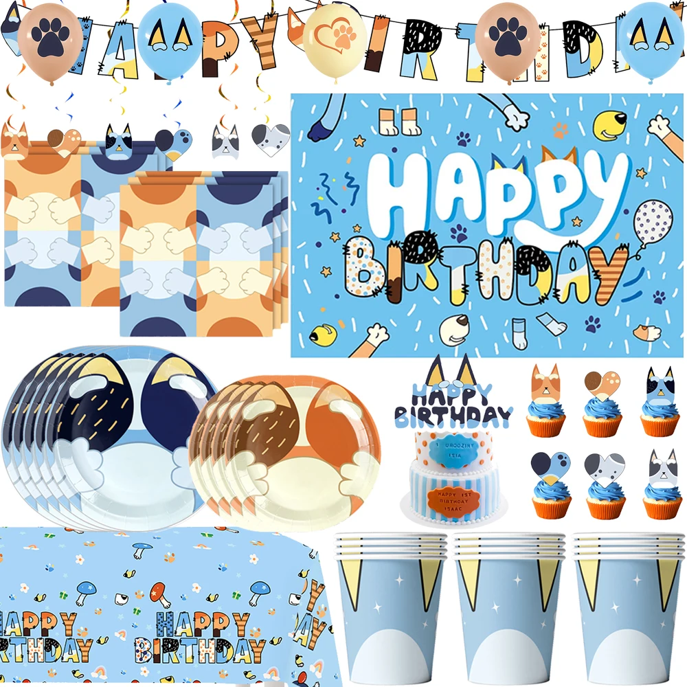 Nuevas Decoraciones de Fiesta de Cumpleaños de Perros de Dibujos Animados, Globos Azules de Perros, Platos, Pancartas, Juego de Vajilla para Baby Shower, Regalos para Niños
