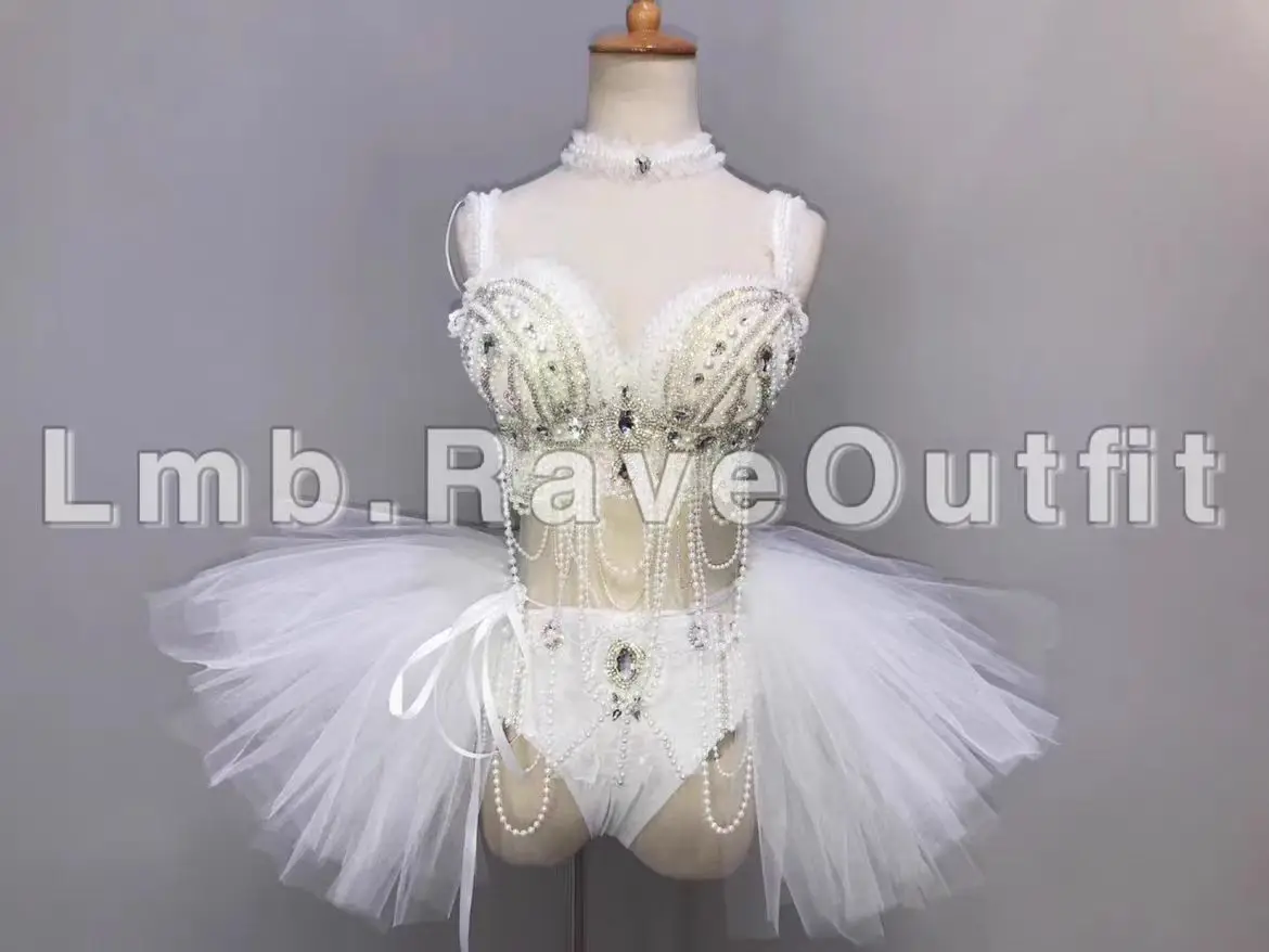 Luxurious Diamond Pearl Tassel Sexy Bikini Set Bar Nightclub DJ Female Singer Jumping Di Leading Dance Performance Clothing