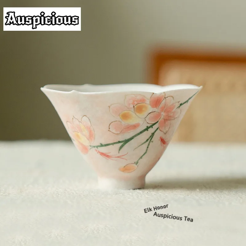 

Hand-painted Magnolia Flower Begonia Hat Teacup Elegant Tea Bowl Single Cups Tea-tasting Fragrance Cup Jianzhan Master Cups Gift