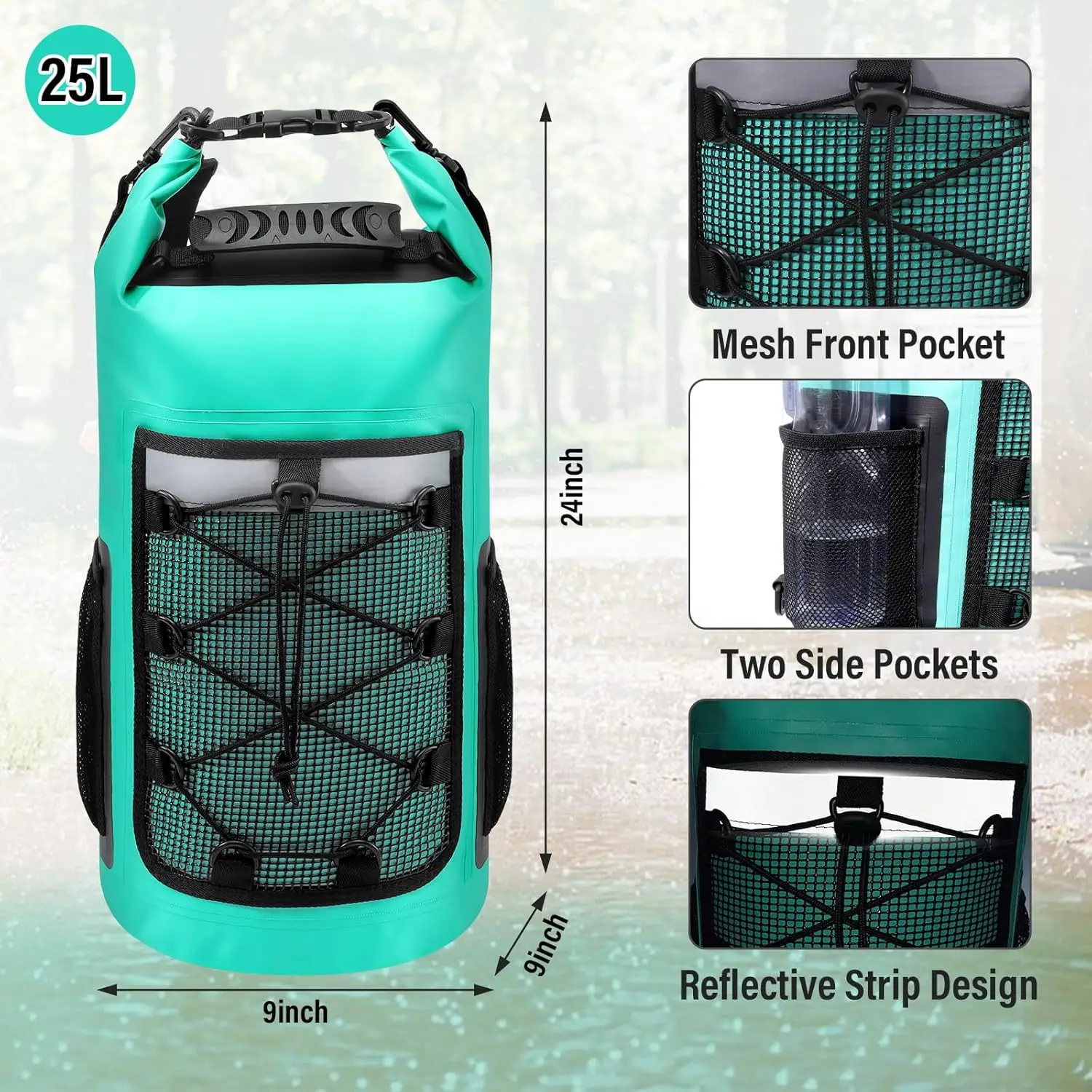 25L Waterproof Backpack Outdoor Sports Dry Wet Separation PVC Dry Bag for Swimming Drifting Boating Kayaking Camping Travel Bag