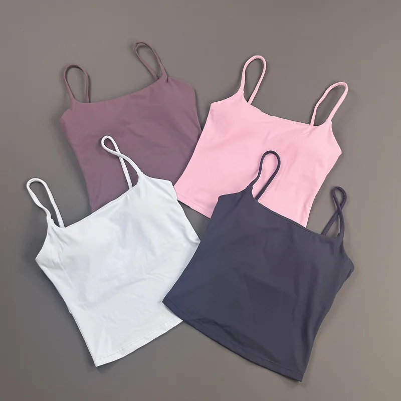 Gym Top Women Spaghetti Strap Camisole Tank Top Solid Sleeveless Crop Vest Soft Stretch Slim‑Fit Basic Shirt Yoga Workout Outfit