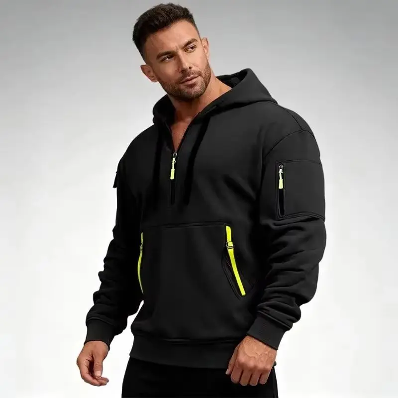 European size plus size casual Spring and autumn men's hoodie pullover zipper sports pocket big hoodie 2025 tide