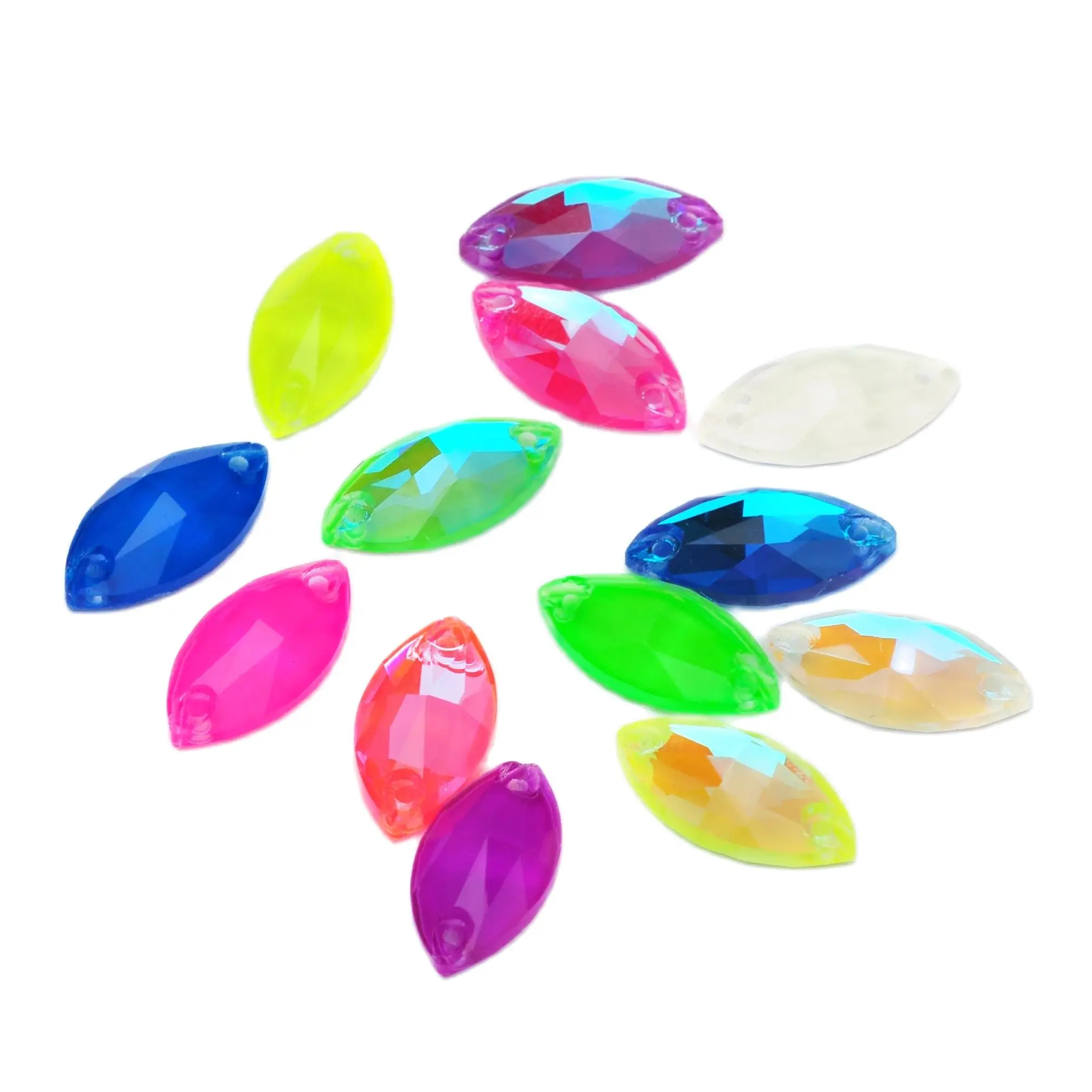PUBRILEX Glas K9 Aufgenähte Strasssteine Neon Navette Flache Rückseite DIY Nähzubehör Kristallsteine für Handarbeiten Taschen Dekorationen – Detail 2