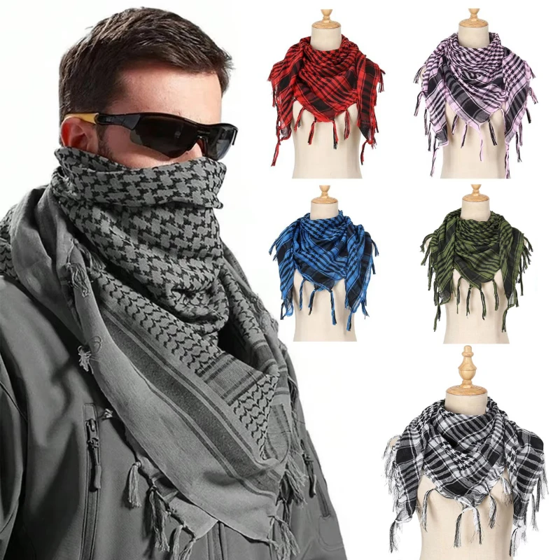 1/2/3pcs Houndstooth Scarf Men Women Shawl Desert Tactical Scarf Spring Autumn Grid Neck Warmer Windproof Headscarf Polyester