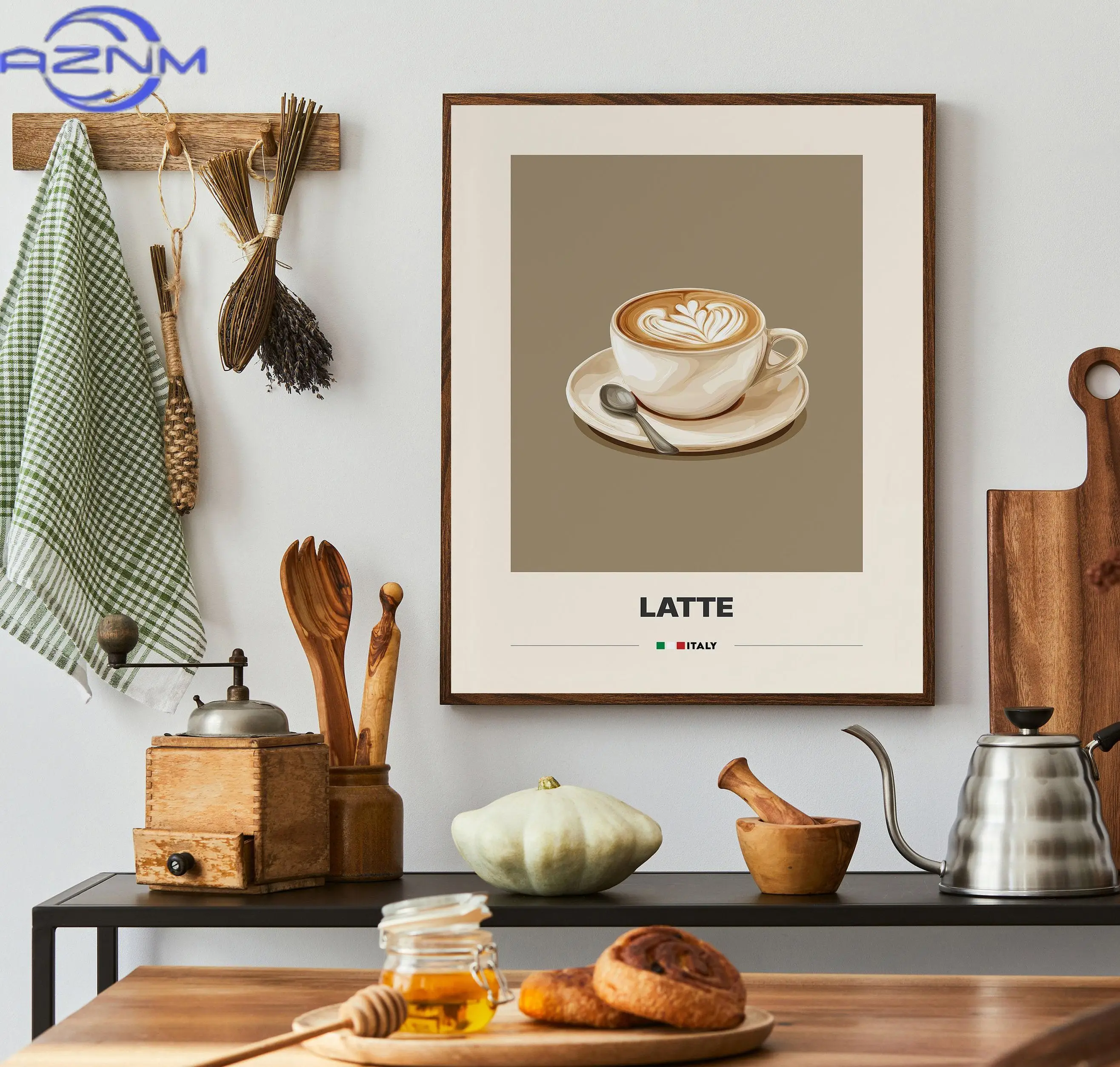 Minimalist Coffee Latte Cappuccino Mocha Coffee Canvas Print Coffee Shop Wall Art Poster Living Room Office Kitchen Home Decor