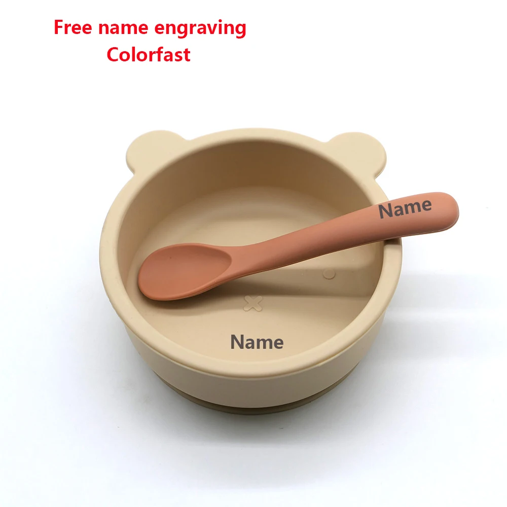 Kids' Tableware Set Bowl Spoon Personalized Name Printing Fade-Resistant Silicone Suction Cup Meal Bowl