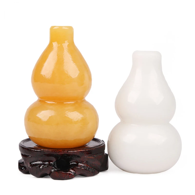 

Natural Yellow Jade Gourd Ornament for Living Room, Solid Gourd for Wealth and Health, Tianyi Gourd for Health Protection, Decor