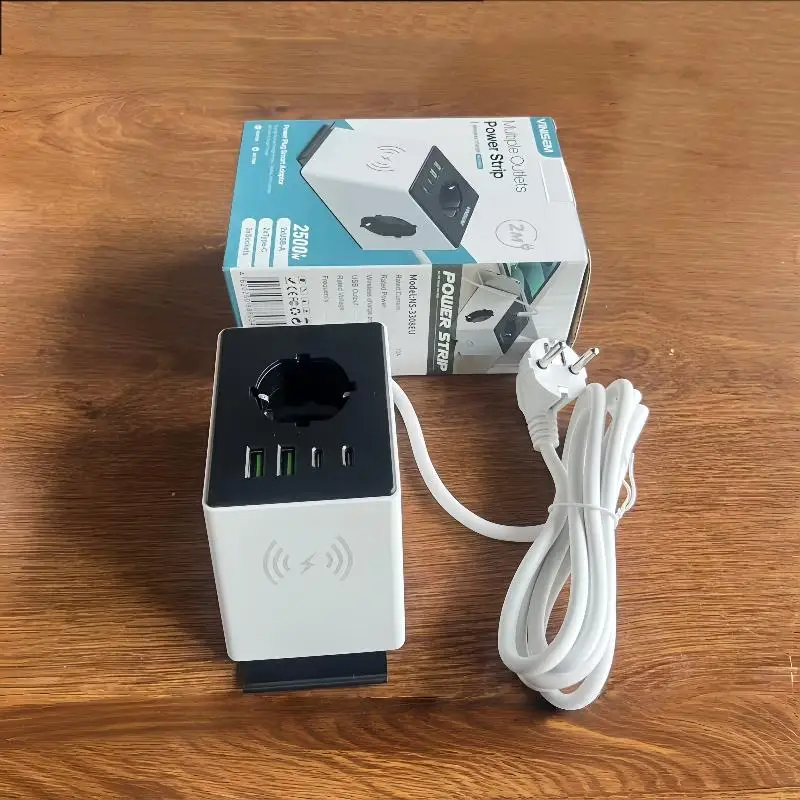 

Wireless Charging Socket For Mobile Phone Type-C*2 Usb*2 Fast Charging European Standard Office And Home Portable 6-Hols Socket