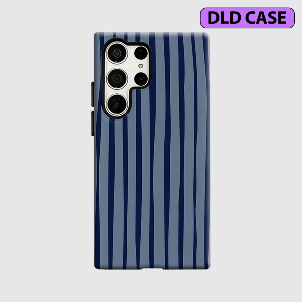 Blue Stripes Phone Case for Samsung Galaxy S26 S25 Ultra S24 S23 Ultra Plus Shockproof Double Layer Tough Back Cover