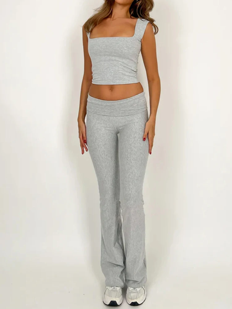 Rockmore Two Piece Yoga Set Women'S Tracksuit Solid Crop Top and Skinny Flare Pants Suit Fashion Body-Shaping Sporty Outfits