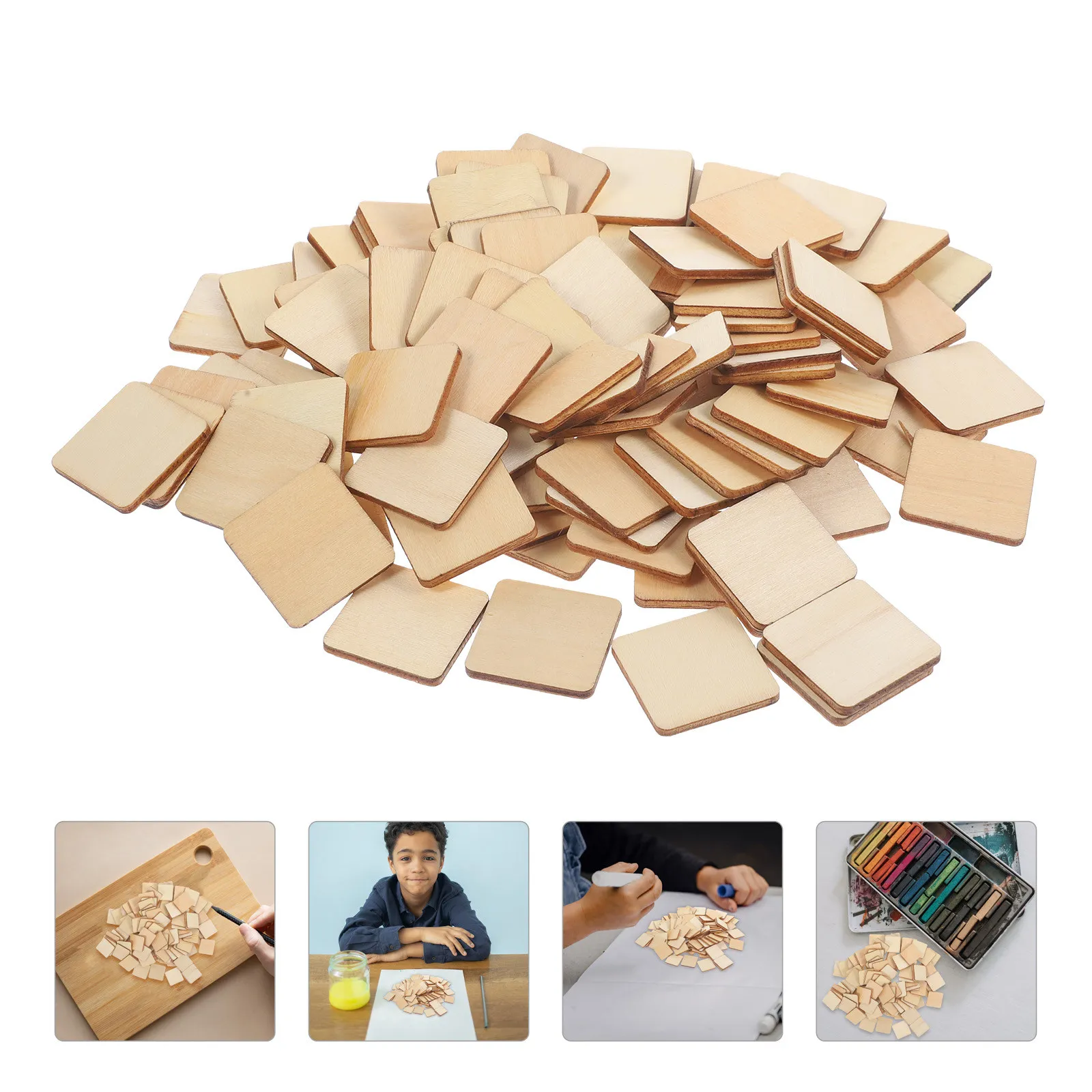 

100Pcs DIY Wooden Squares Blanks Natural Wood Chips for Crafts Painting Carving Handmade Wedding Decorations Party Supplies