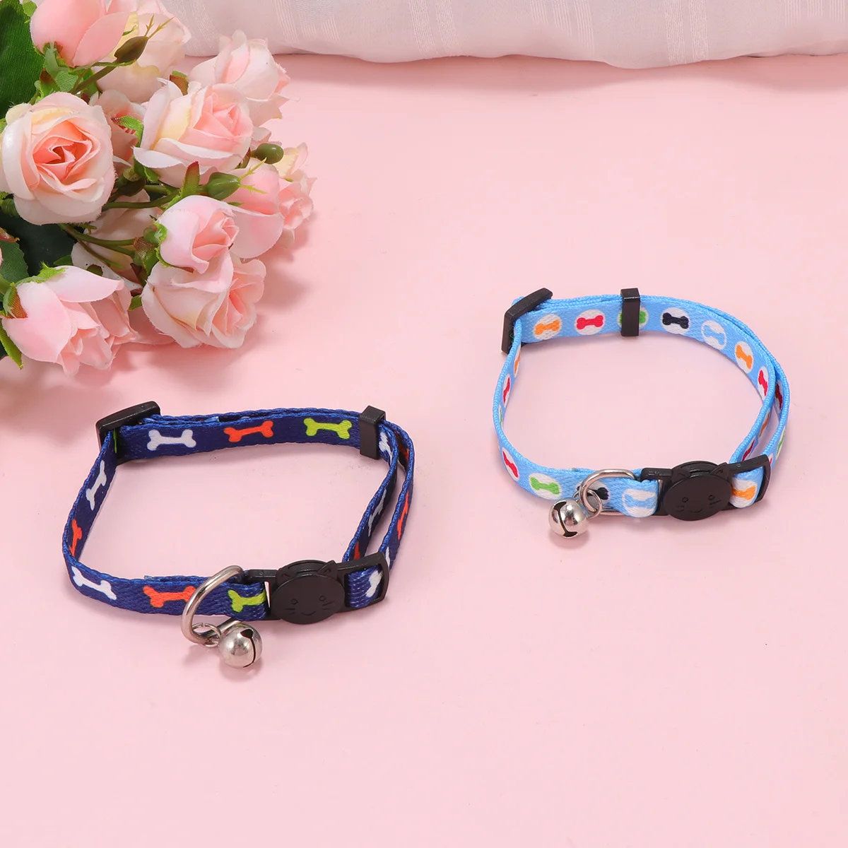 

2pcs Pet Collar For Dogs Adjustable Nylon Dog Collar Safety Buckle Sky Blue Bone Dark Blue Bone Pet Supplies For Cats Dogs