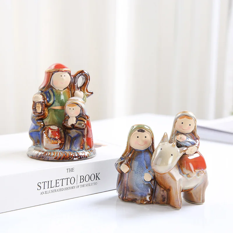 Home decoration ornaments, ceramic religious crafts, Jesus Saint Mary cartoon dolls