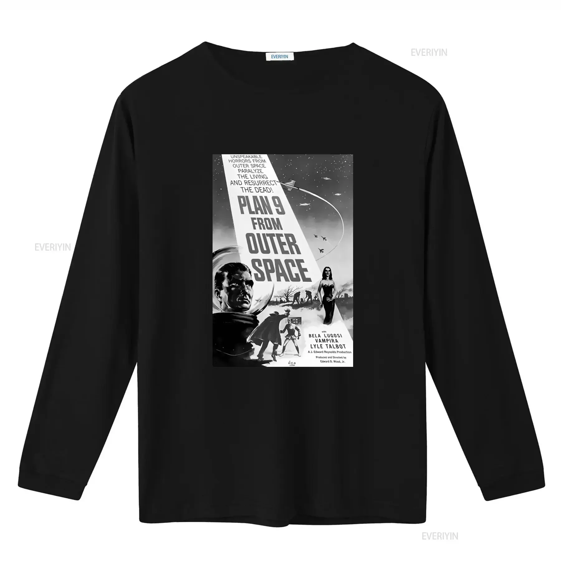 Plan 9 From Outer Space Black White Movie Poster T Shirt Retro Sci Fi Horror Design vintage Washed Stylish streetwear homme