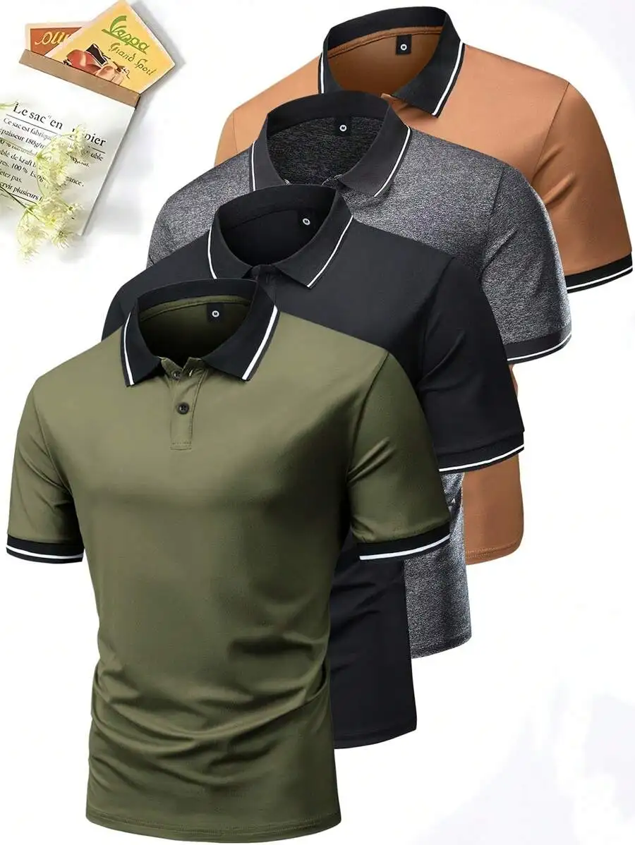 

4-Pack Men's Short Sleeve Polo Shirts - Solid Colors, Breathable Fit for Casual & Outdoor Wear