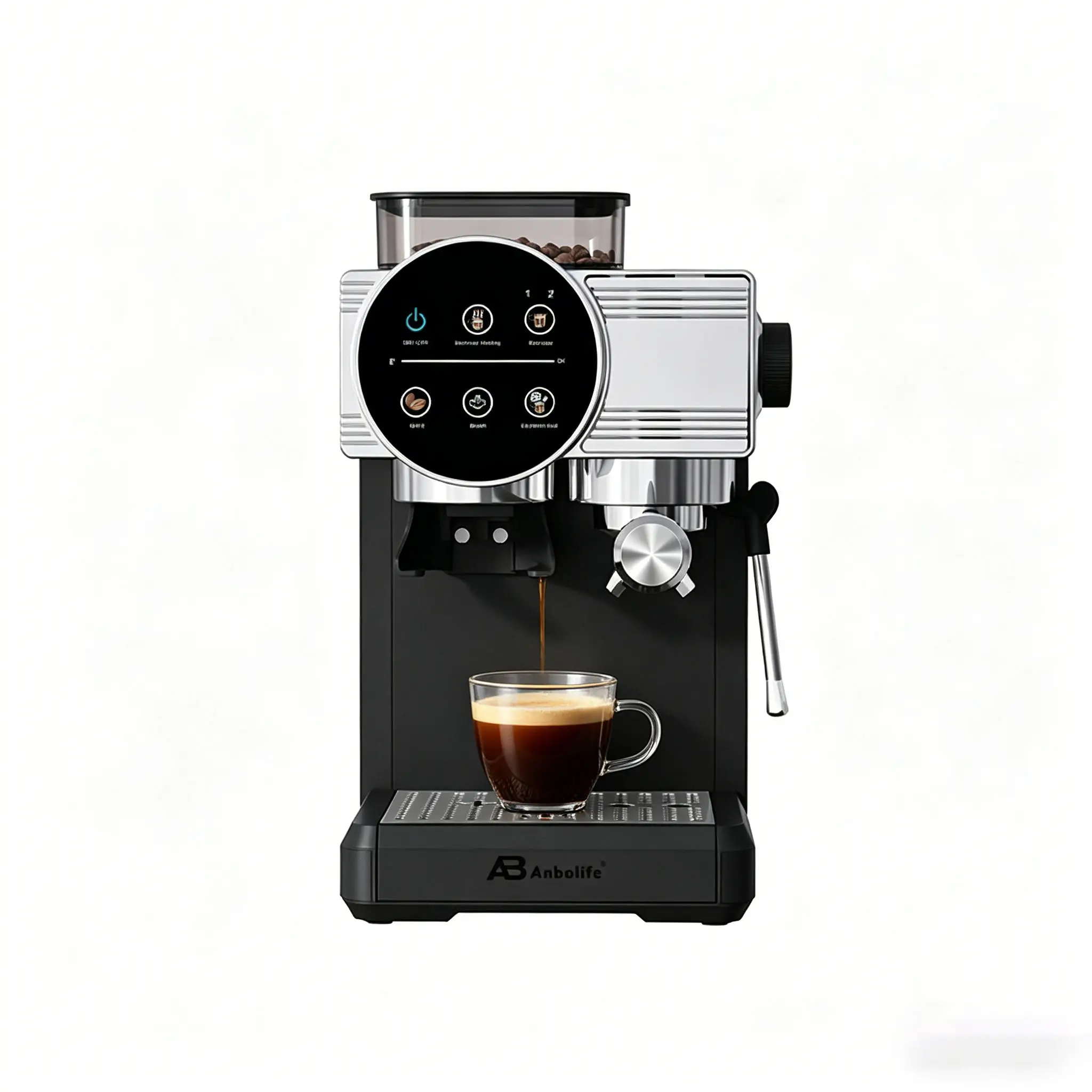 20 Bar PID Temp Control Espresso Coffee Machine with Built-in Grinder, 20 Grind Settings, IMD Touch Screen, Steam Wand