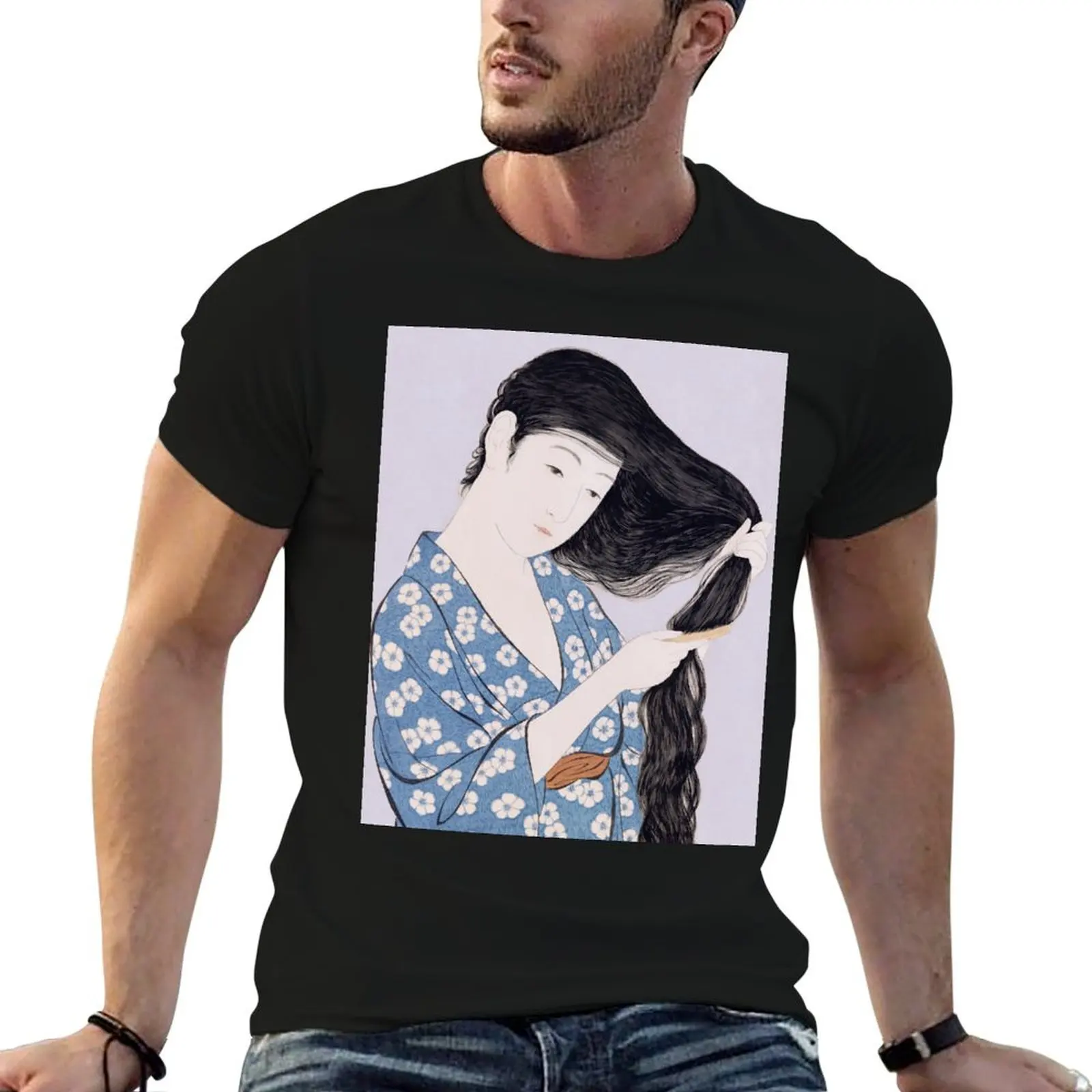 

Japanese Art - Woman Combing her Hair by Goyo Hashiguchi T-Shirt funny t shirts cotton t shirt man casual T-Shirt