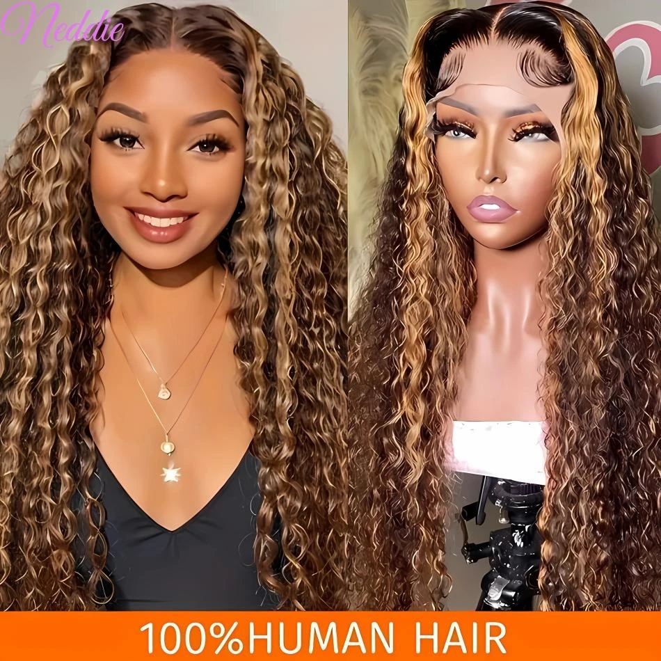 HD Lace Frontal wig 13x6 Transparent Highlight Curly 100% Human Hair 30 40 Inch Deep Wave Brazilian Wigs For Women Choice