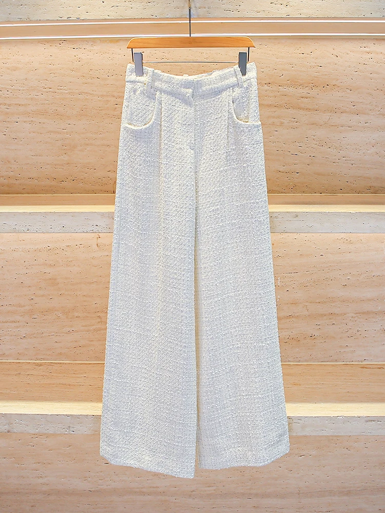 

Maje Migi, весна 2025 г., высококачественный женский модный комплект с твидовым жилетом и длинными брюками, круглый шерстяной костюм на пуговицах