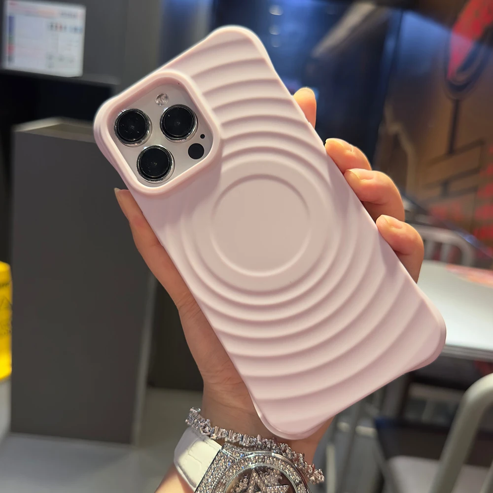 Fashion wave ripple pattern magsafe charging silicon case for iPhone 15 14 13 12 11 Pro Max Plus magnetic shockproof phone cover