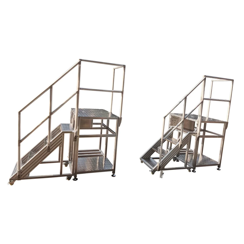 Mobile Heavy Duty Industrial Aluminum Step Ladder, Outdoor Platform, Folding Herringbone Design, Alu Alloy Extrusion Profile