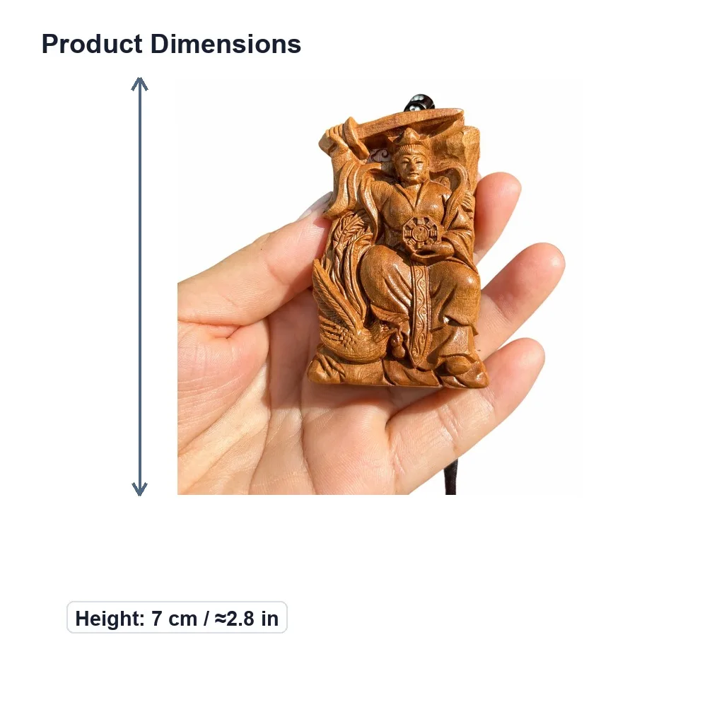Hand Carved Heavenly Goddess Nine Heavens Xuan Nu Talisman Pendant in Lightning Struck Jujube Wood for Asian Zen Jewelry