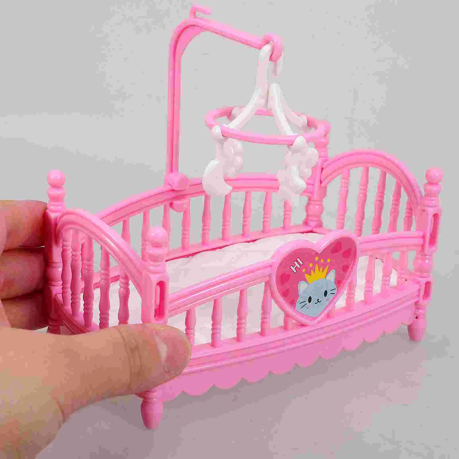 2 pçs casa móveis berço do bebê mini modelo prop brinquedo cama ornamento em miniatura