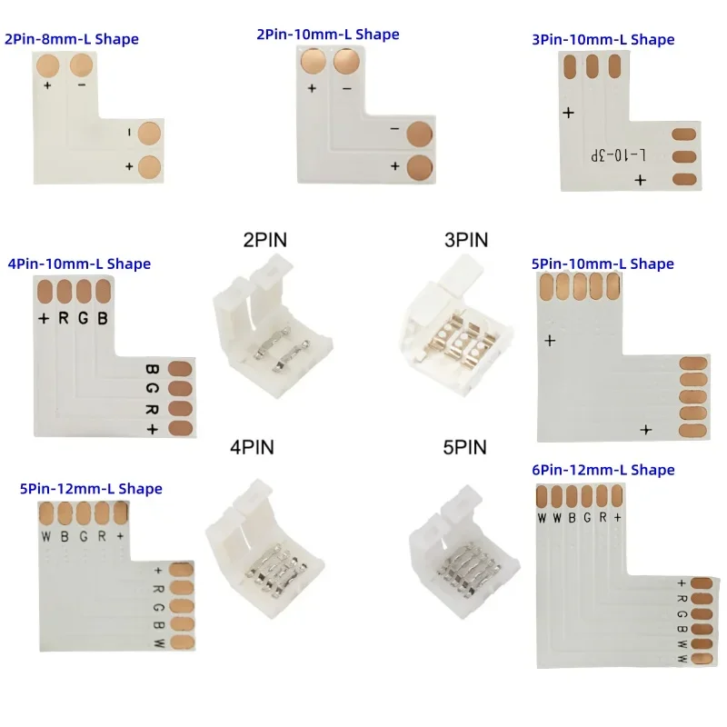 5Sets 2-6Pin LED Strip Free Soldering Led Connector L/T/X Shape Corner Connector For 2835 2812 5050 RGBW RGBCCT Led Strip Light