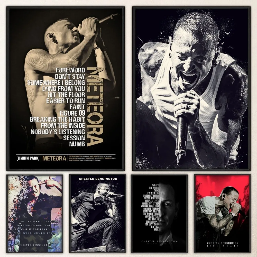 Rock Legends-C-Chester-Bennington Poster Fancy Poster Wall Sticker for Living Room Bar Vintage Decorative Painting Middle