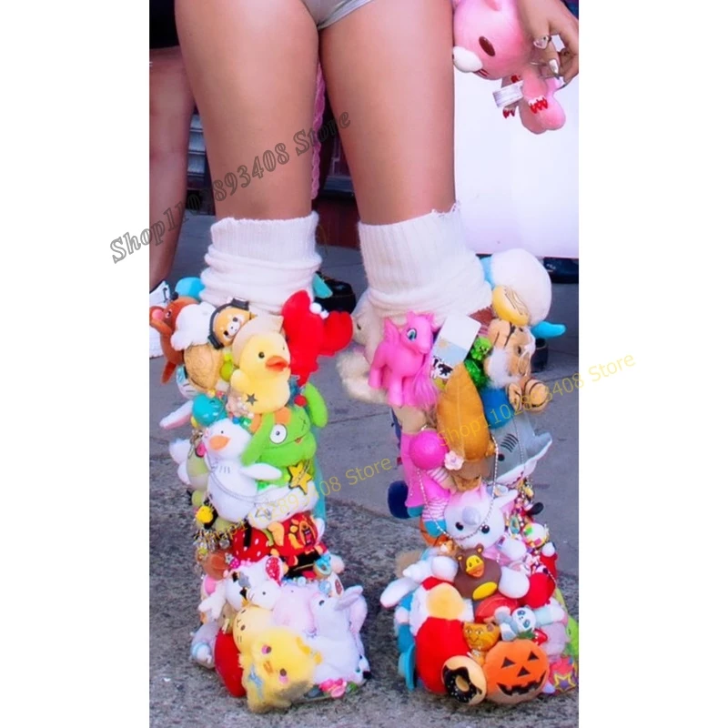 Multidolls Stick Decor średnio wysokie buty z cholewami designerskie unikalne buty damskie z okrągłym noskiem 2023 zimowa nowa moda seksowna Zapatos