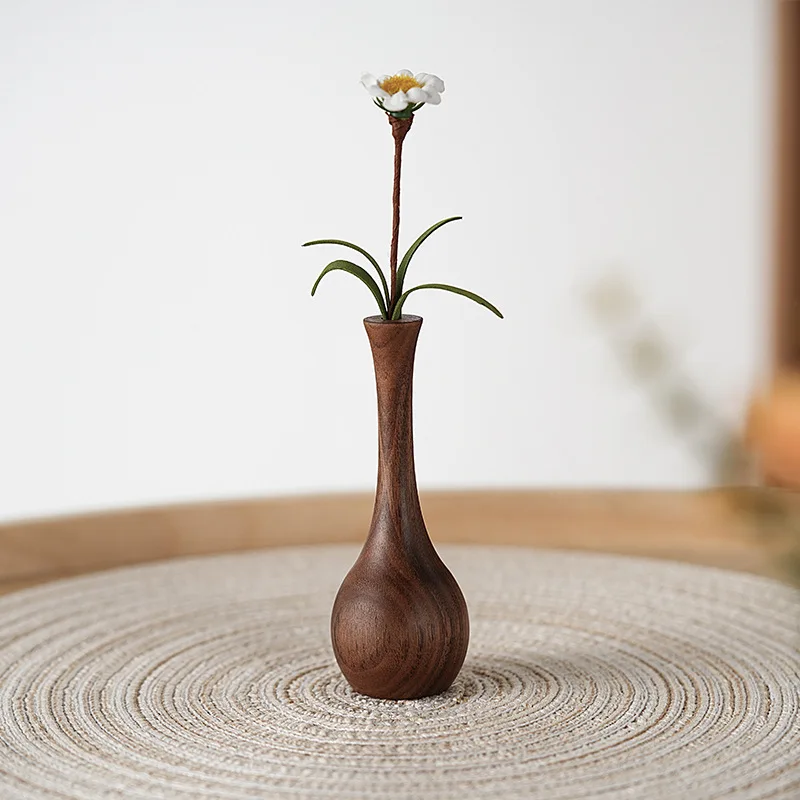 Black Walnut Wood Flower Ware Creative Desktop Vase Ornament Japanese Dining Table Dried Flower Arrangement Wood Crafts gifts