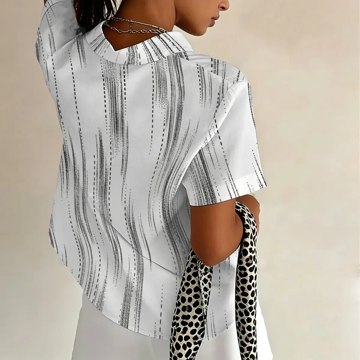 Fashion Women's Plus-Size Short-Sleeve Shirt for Summer, Ink-Wash Minimalist Literary Style, Elegant and Suitable for Workplace view 4